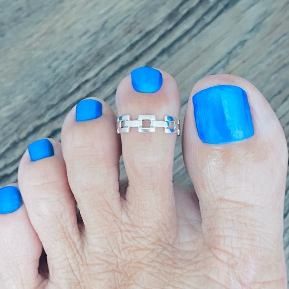 Sterling Silver Square Link Toe Ring, Silver Rings, Chain Links, Silver Band - Picture 12 of 13